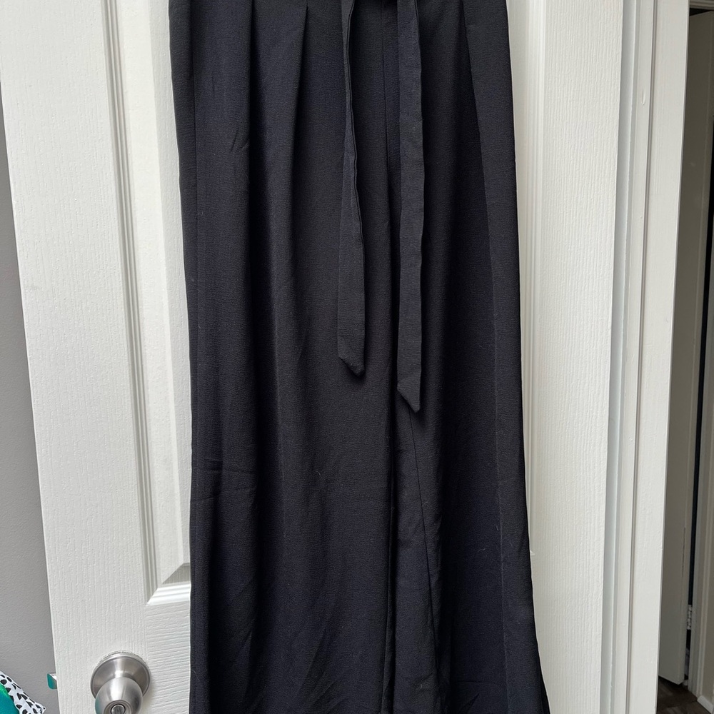 Mine Black A-Line Maxi Skirt with Tie Front